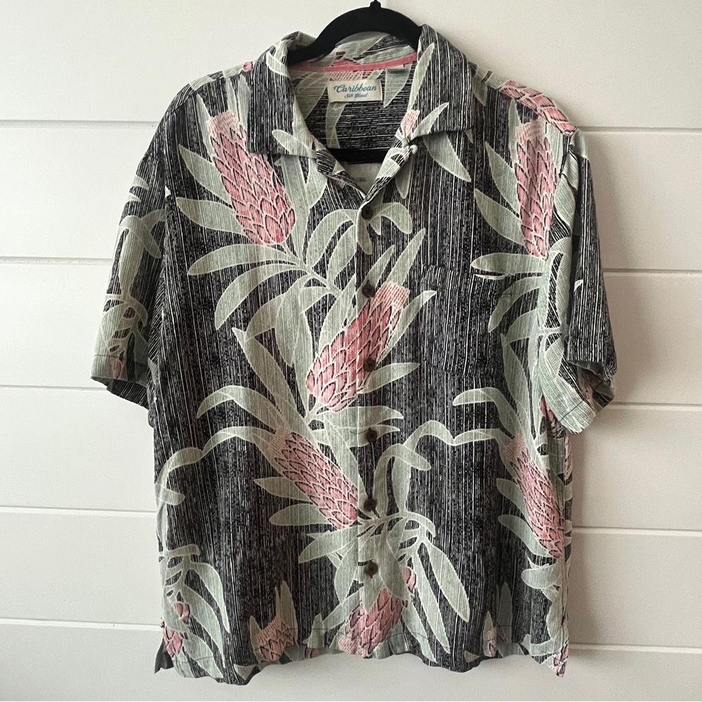 Caribbean Men's Tropical Print Shirt - Black, Green, Pink